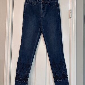Soft Surroundings Dark Blue Ankle Jeans with Lace